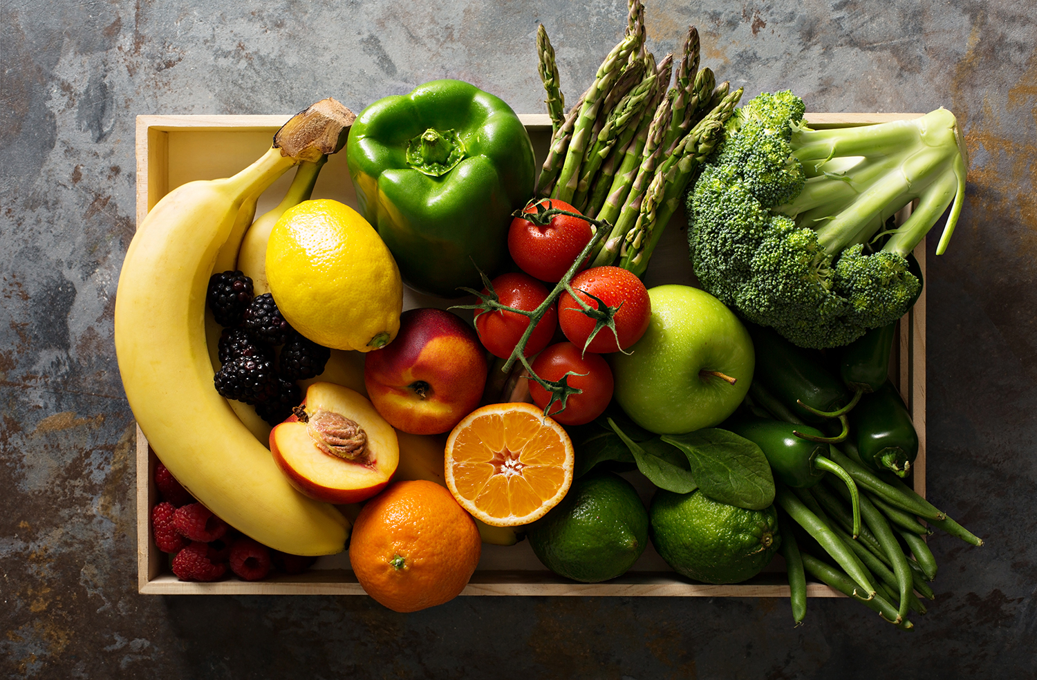 Box full of fruits